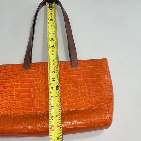 Harold Powell genuine, leather orange crocodile print handbag - Picture 5 of 10